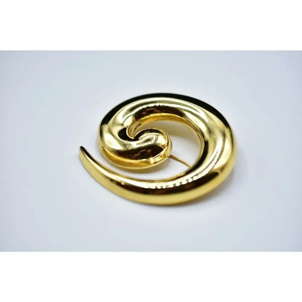 Monet Vintage Brooch Pin Chunky Swirl Gold Tone Abstract Bold Signed 1970s Bin5